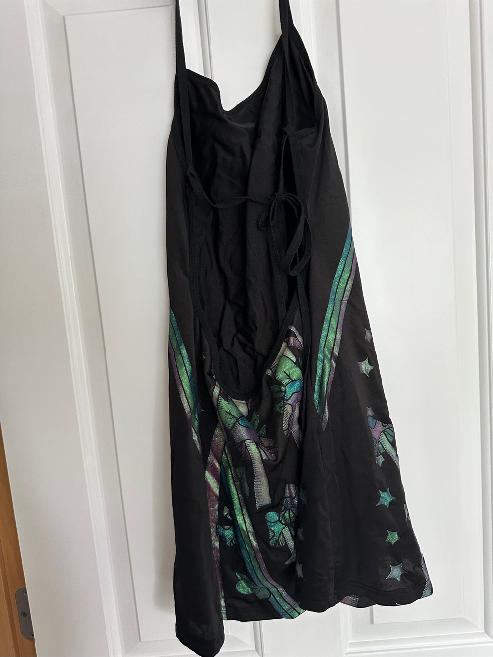 Black Slip Dress with Iridescent Green & Purple Graphic - Picture 2 of 4